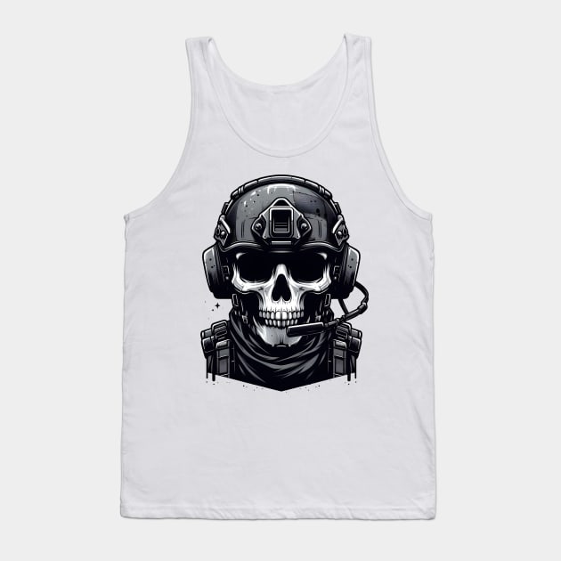 Tactical Skull Dominance Tee: Where Strength Meets Edgy Elegance Tank Top by Rawlifegraphic